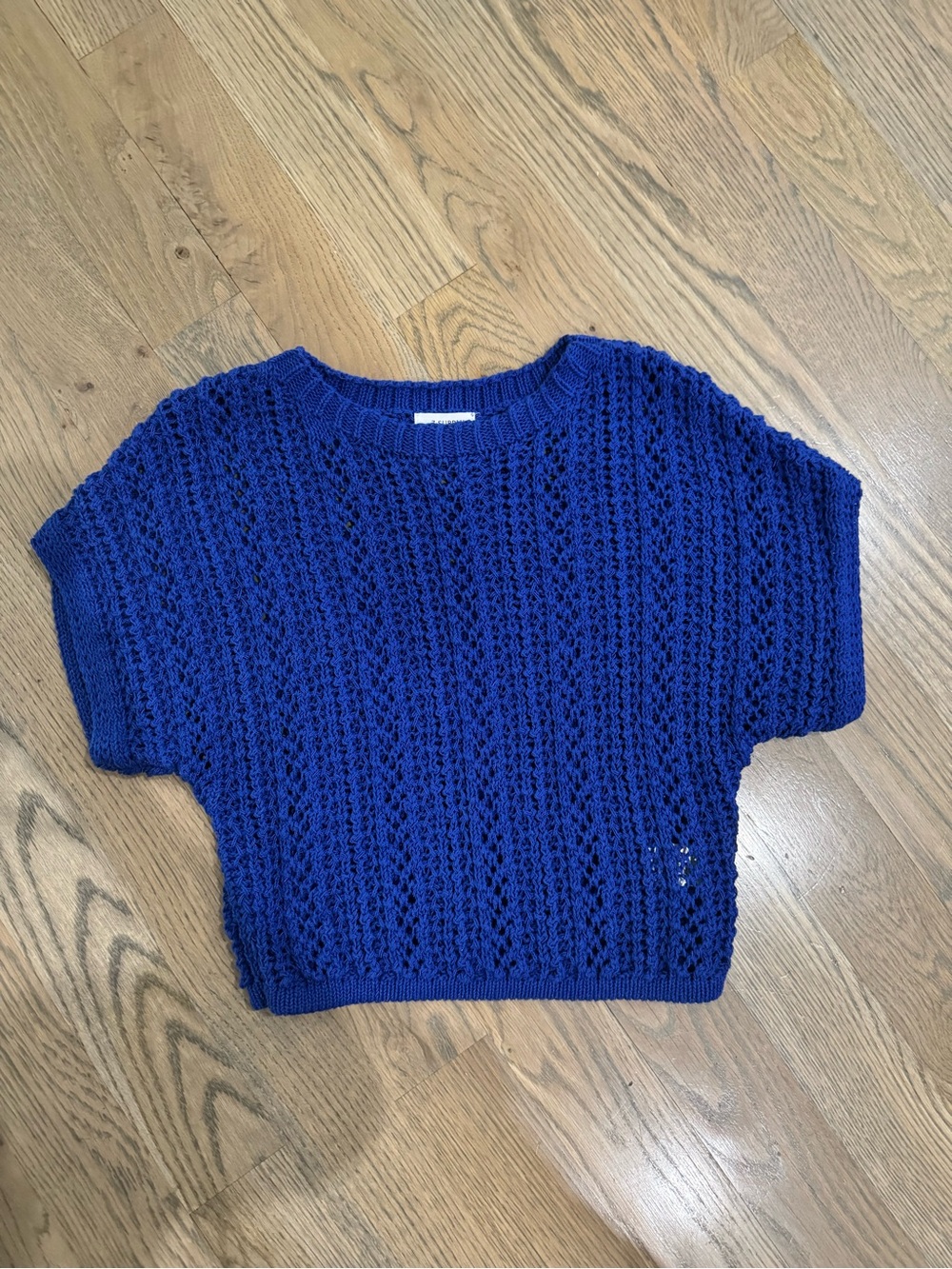 Z Supply Cobalt Blue Open-Knit Short Sleeve Sweater